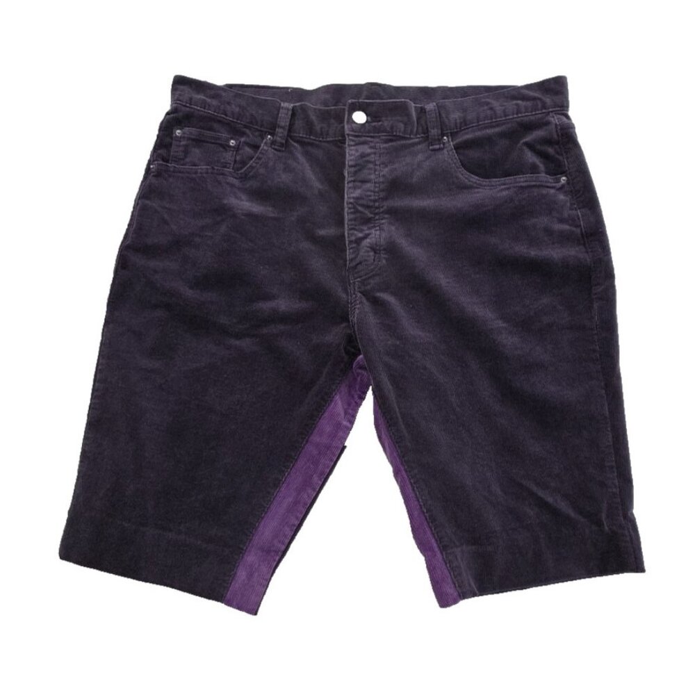 MNML Corduroy Shorts Mens 36 Purple Button Fly 12" Inseam Contrast Stripe‎